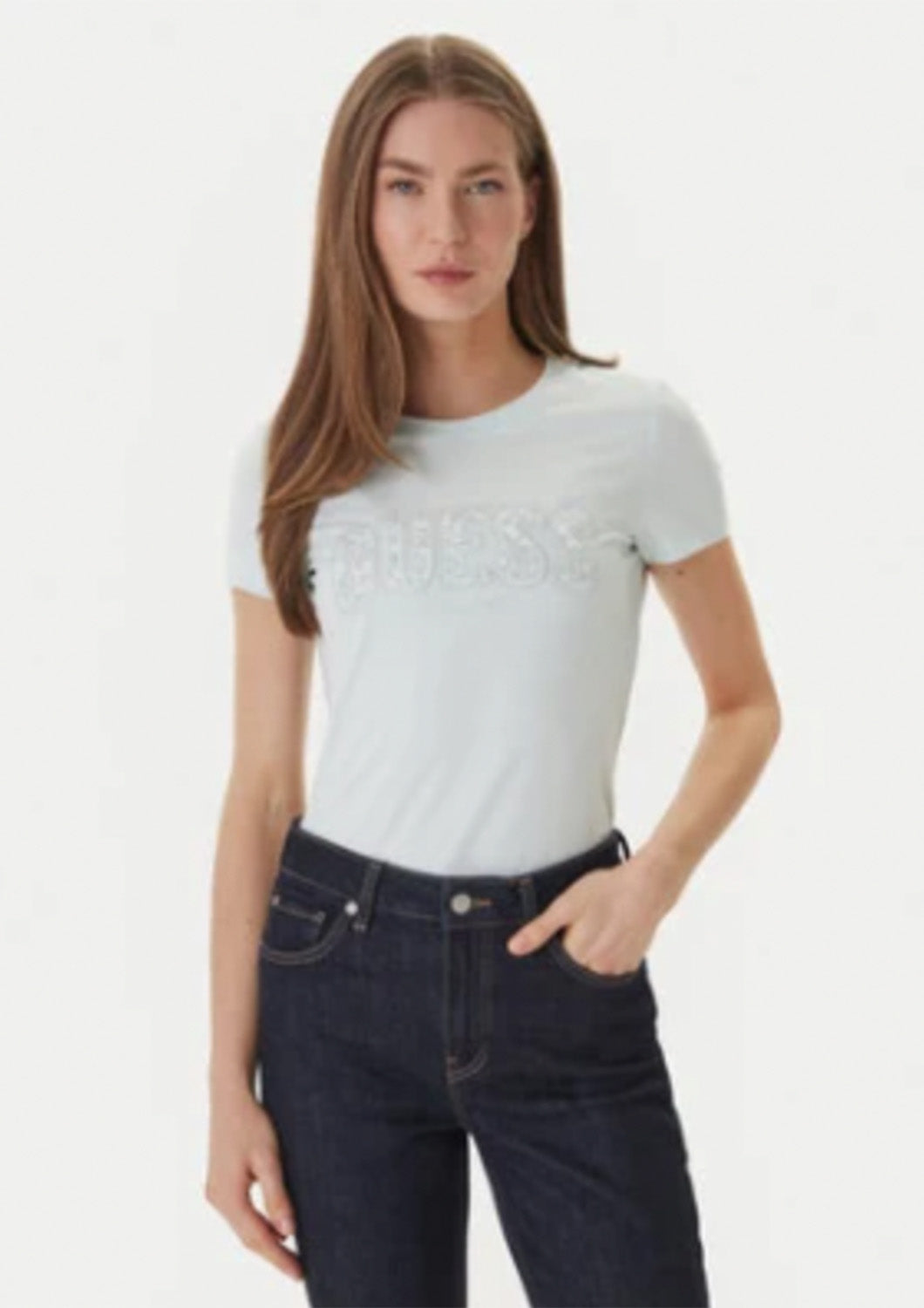 Dames - guess - T-shirt - logo lace - sky