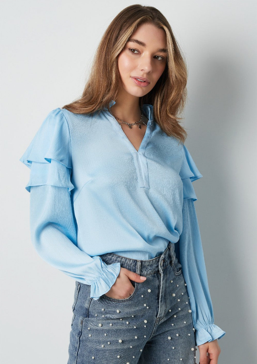 Dames - selected by global fashion - blouse - met romantische ruffel op de mouwen