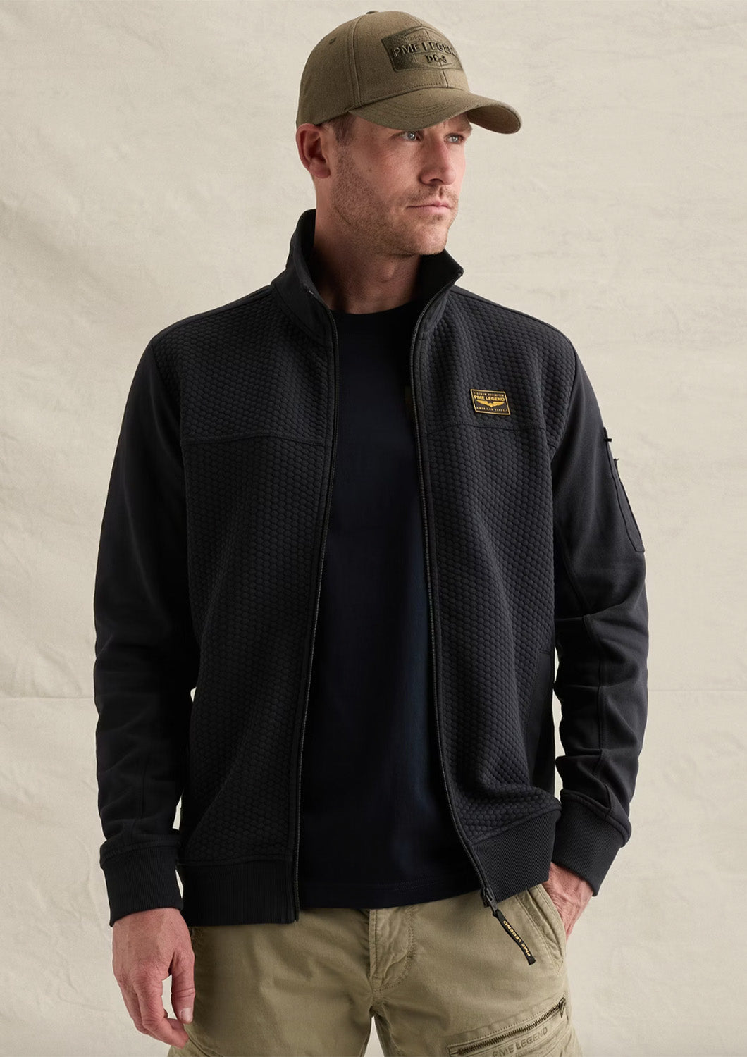 Heren - PME Legend - Sweater - Nachtblauw jacquardpatroon en flight pocket