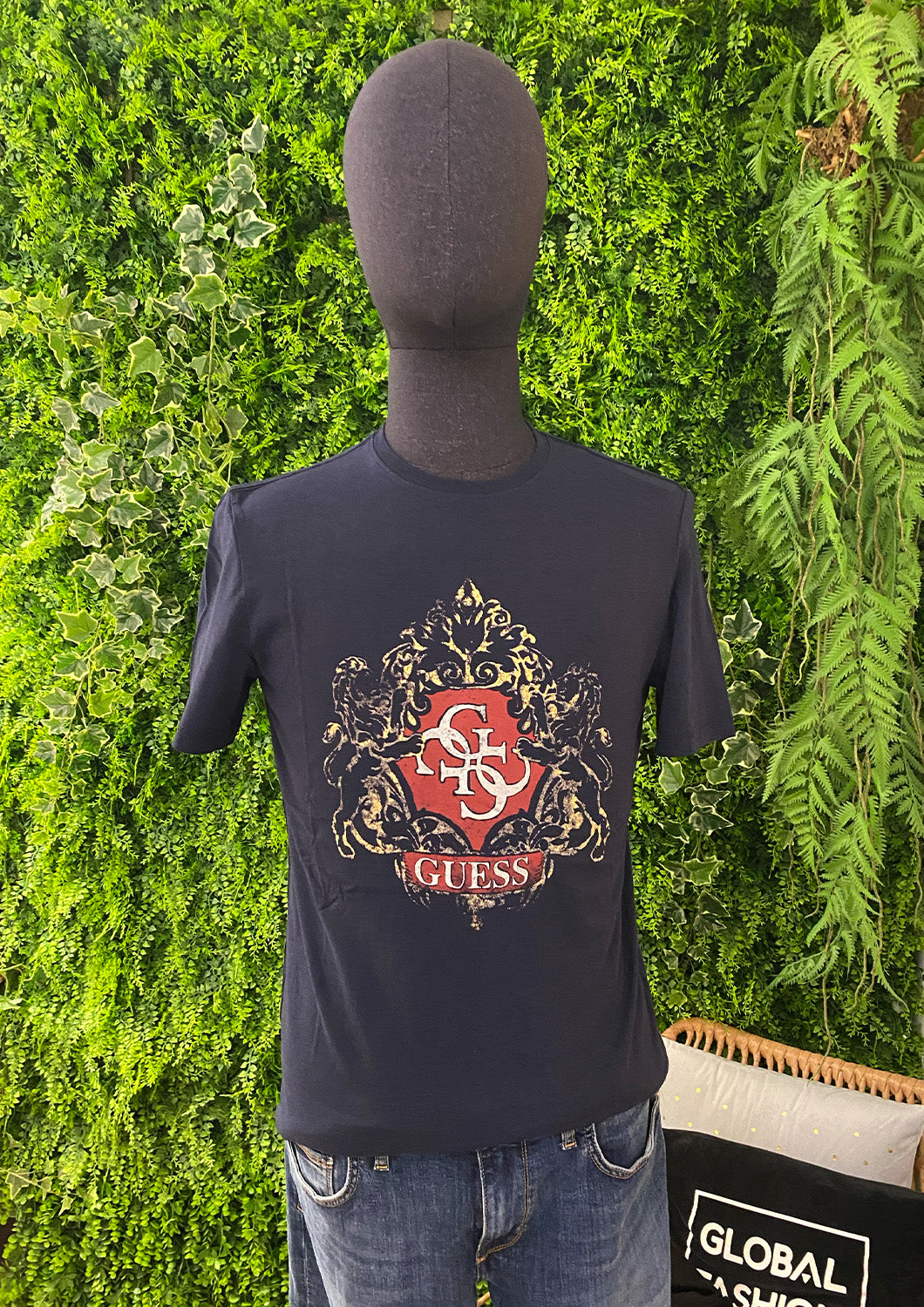 Heren - guess - T-shirt - blauw/goud