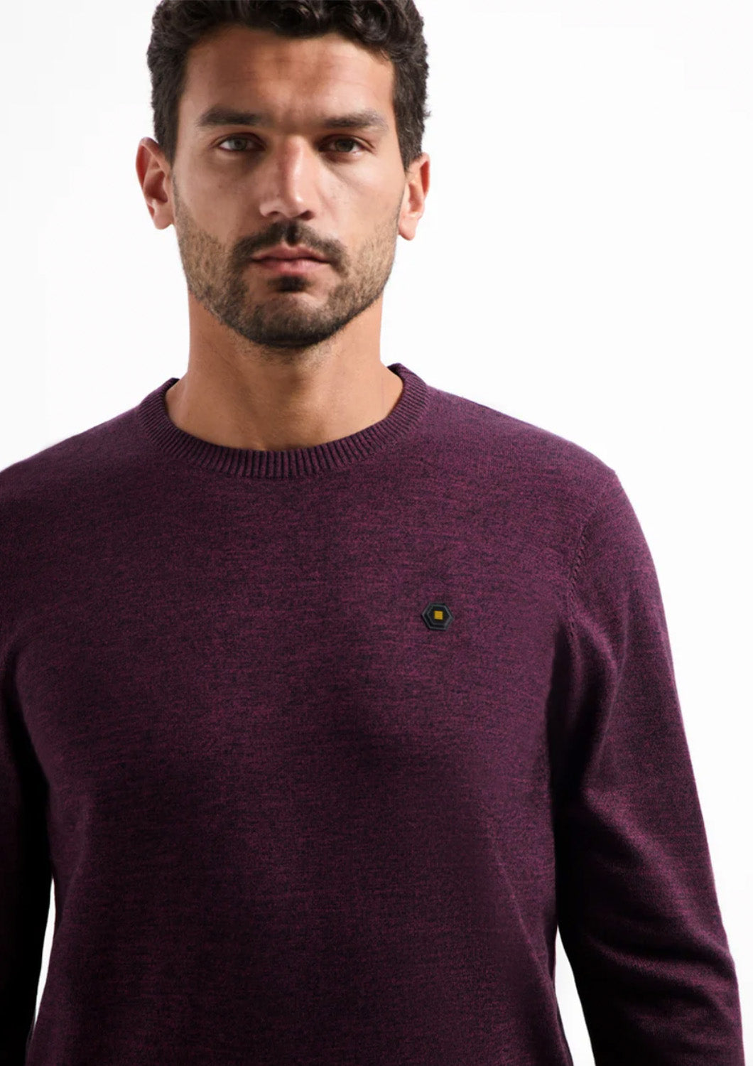 Heren - no excess - basic trui - coloured melange - dark wine