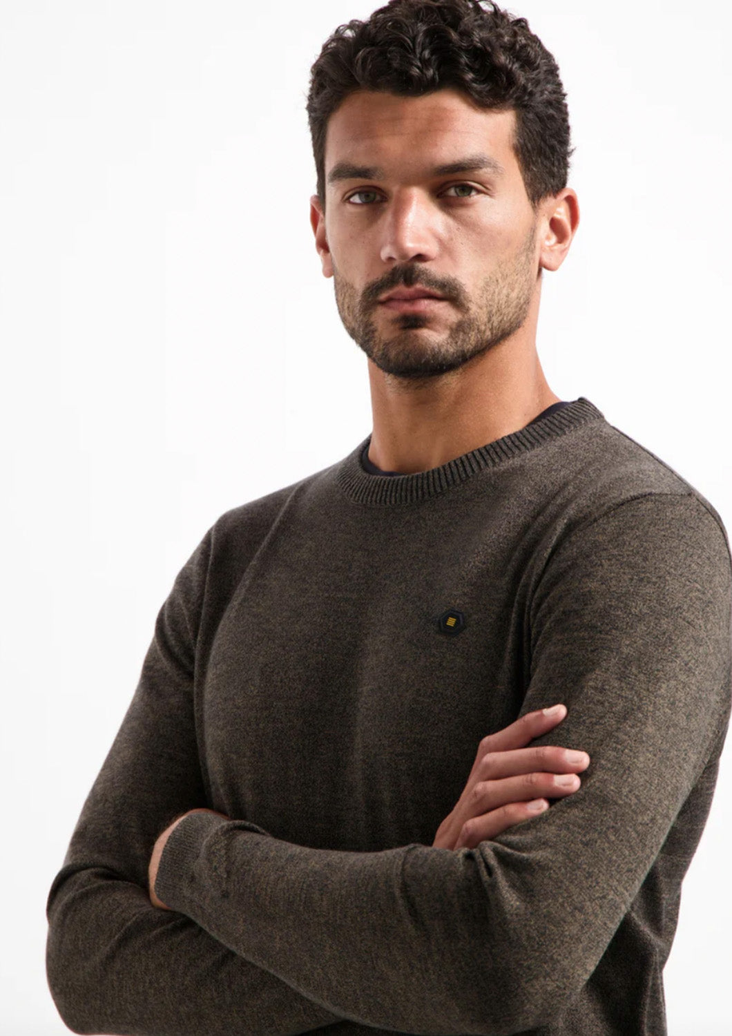 Heren - no excess - basic trui - coloured melange - taupe