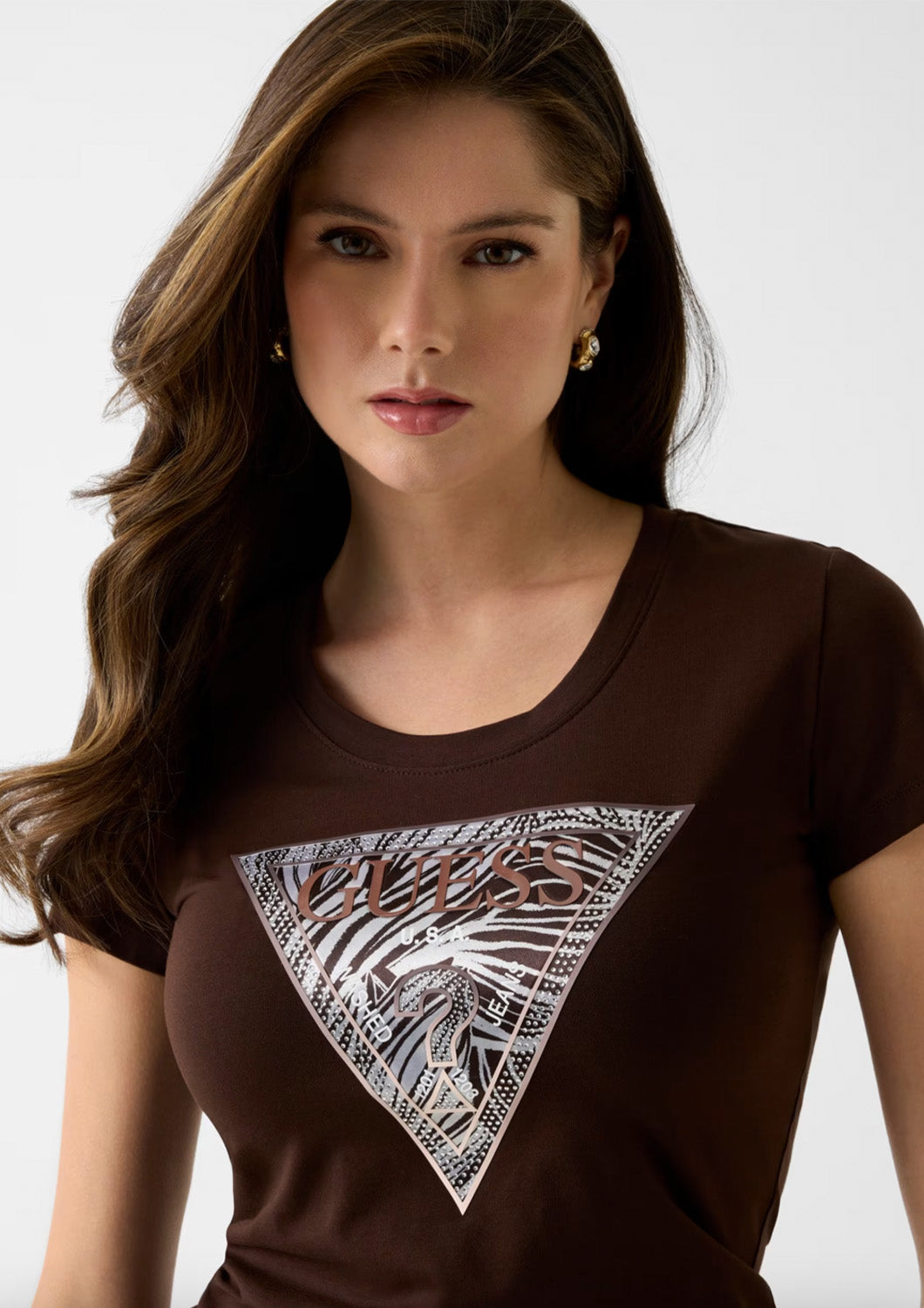 Dames - guess - T-shirt - triangle tee - zebra - choco