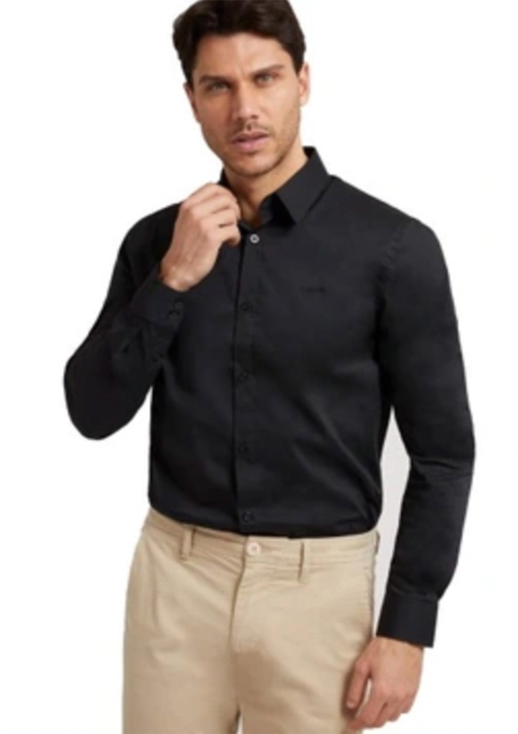 Heren - hemd - zwart - satijne look - slim fit