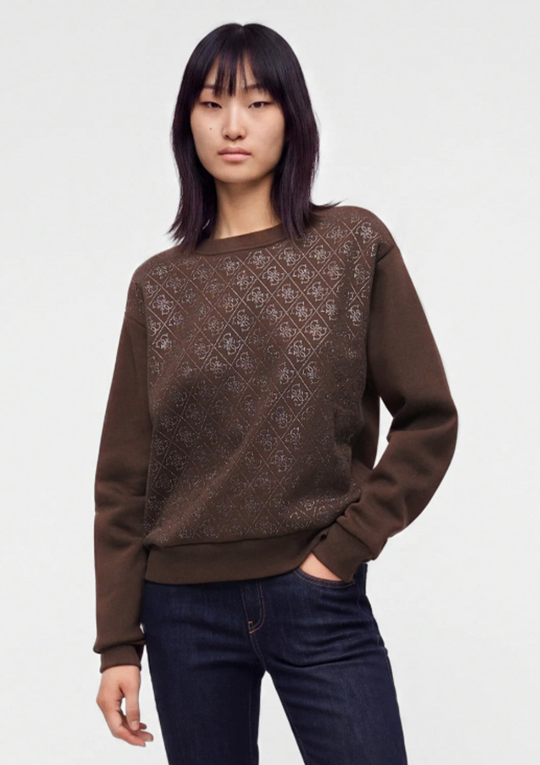 Dames - guess - ALLOVER CRYSTALS - Sweater - dark coffee