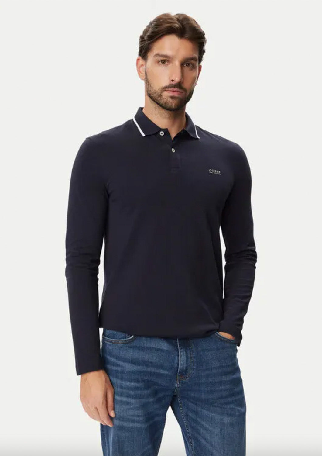 Heren - guess - long sleeve polo - navy