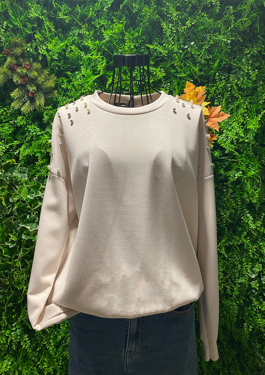 Dames - just woman by matteo - sweater met parels - beige
