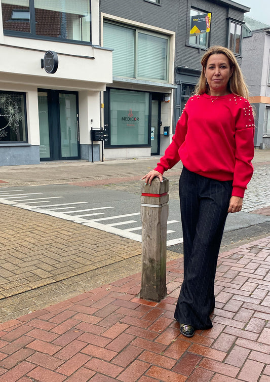 Dames - just woman by matteo - sweater met parel - rood