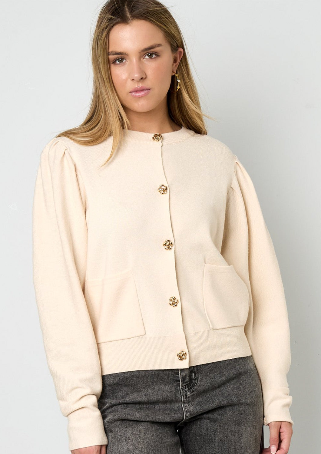 Dames - selected by global fashion - vest/trui met bloemenknopen - creme