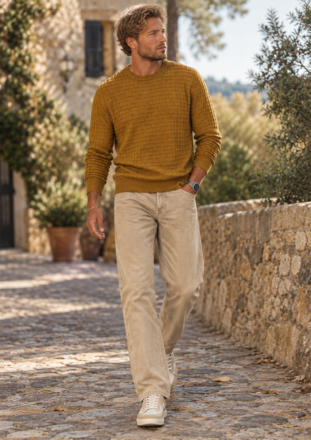 Heren - Indicode - Sweater - Monks Robe mosterd bruin