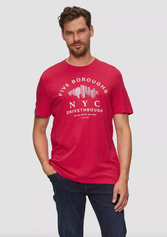 Heren - T-shirt met NY print - rood