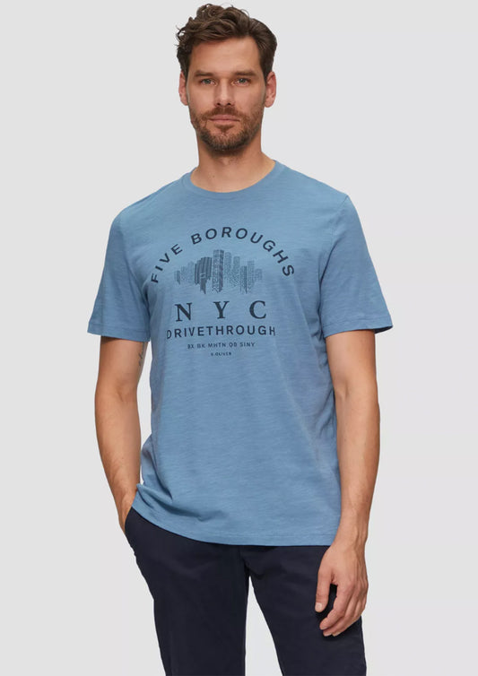 Heren - T-shirt met NY print - blauw