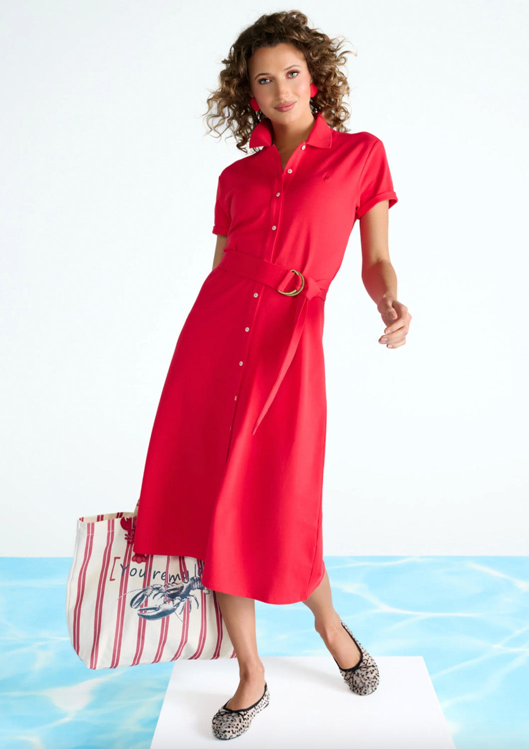 Dames - you're my lobster - polo jurk - tomato