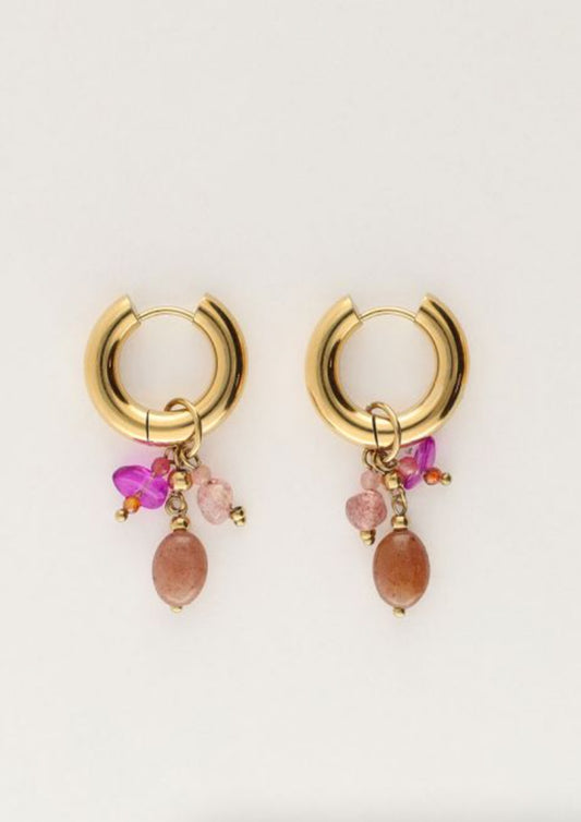 Dames - my jewellery - Kleine oorringen met roze & bruine steentjes