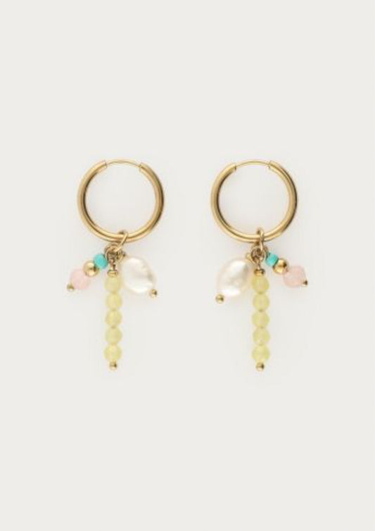 Dames - my jewellery - Sunrocks oorringen met groene kraaltjes & zoetwaterparel