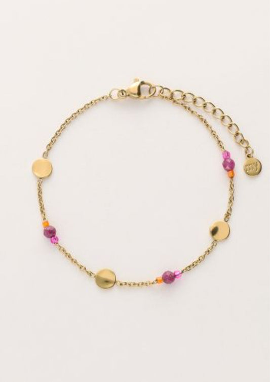 Dames - my jewellery - Armband met munt en paarse kralen