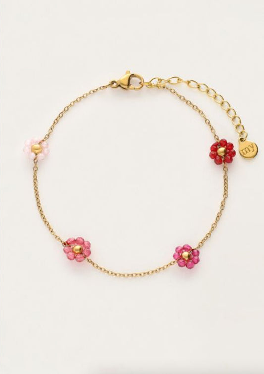 Dames - my jewellery - Sunrocks armband met roze en paarse bloemetjes