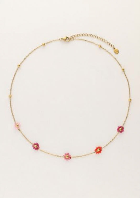 Dames - my jewellery - Sunrocks minimalistische ketting met roze bloemetjes