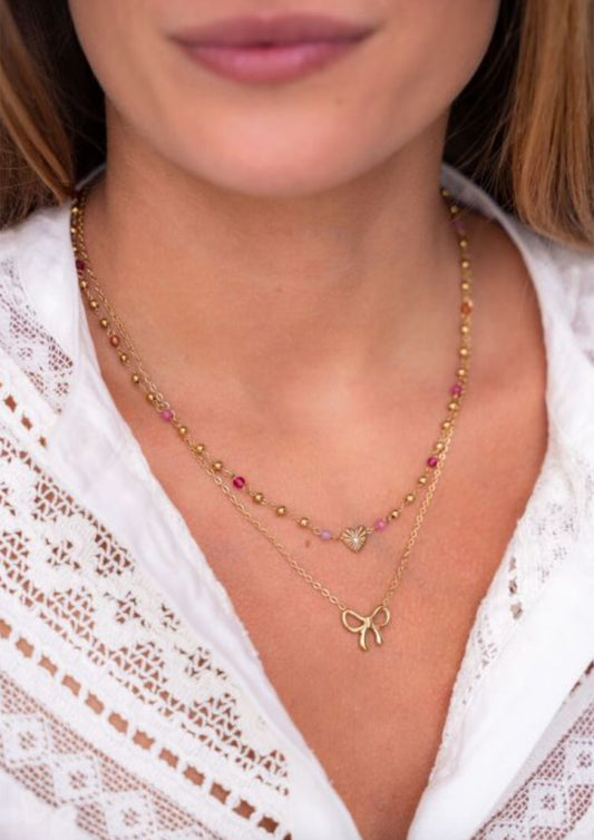 Dames - my jewellery -Ketting met hart en roze kralen