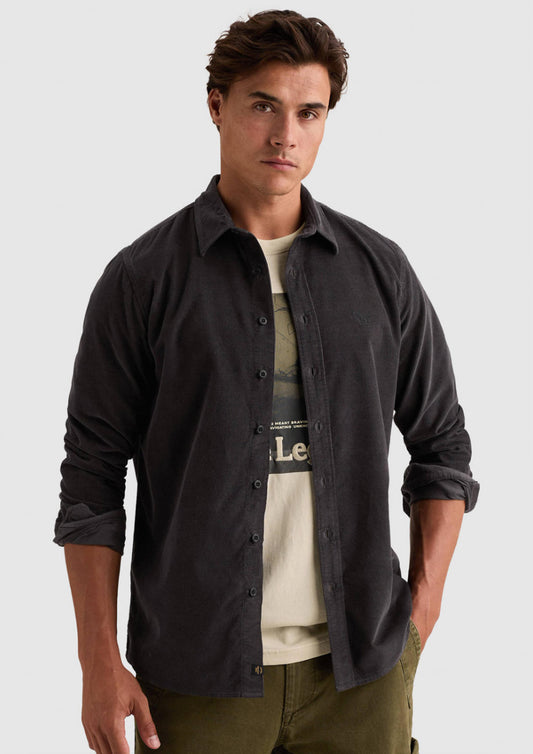 Heren - PME legend - hemd -regular fit - corduroy  - obsidian ( heel donker antraciet)