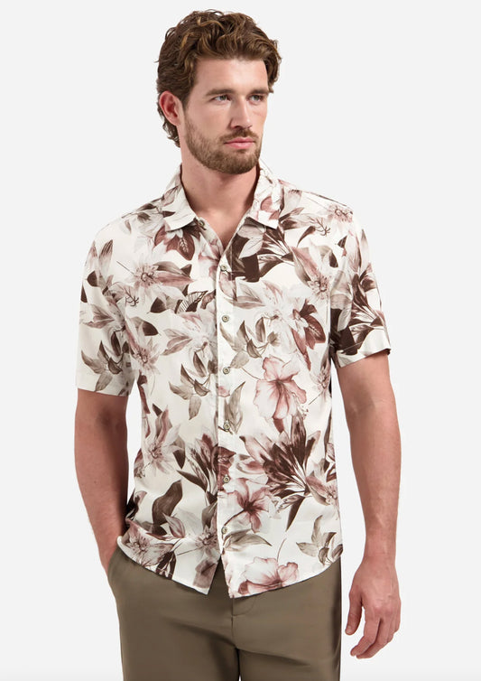 Heren - no excess - hemd - bruine bloemen print