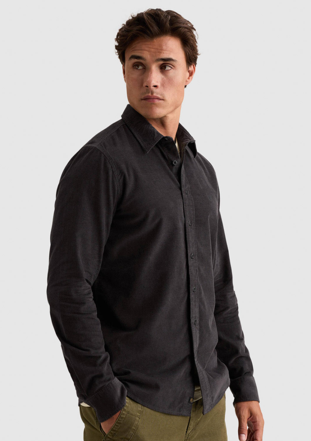 Heren - PME legend - hemd -regular fit - corduroy  - obsidian ( heel donker antraciet)