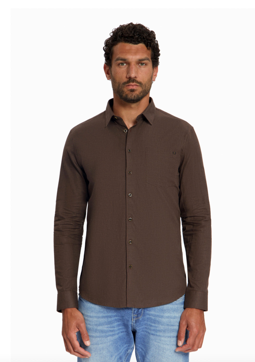 Heren - no excess - hemd - melange flanel - donker bruin