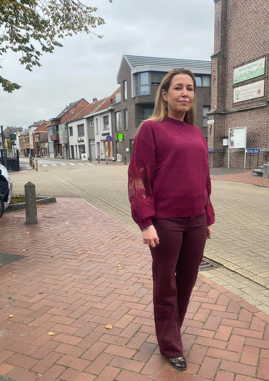 Dames - selected by global fashion - flare jeans - lili - wijnrood