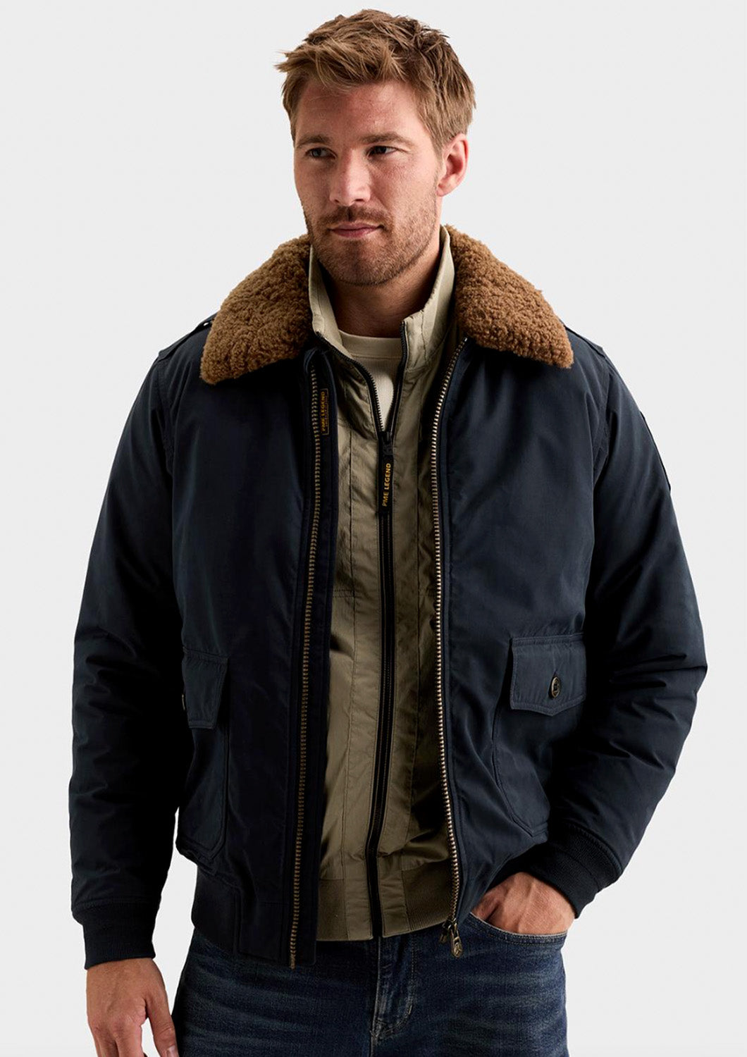 Heren - PME legend - jas - Bomberjack - Donkerblauw met Teddy Kraag
